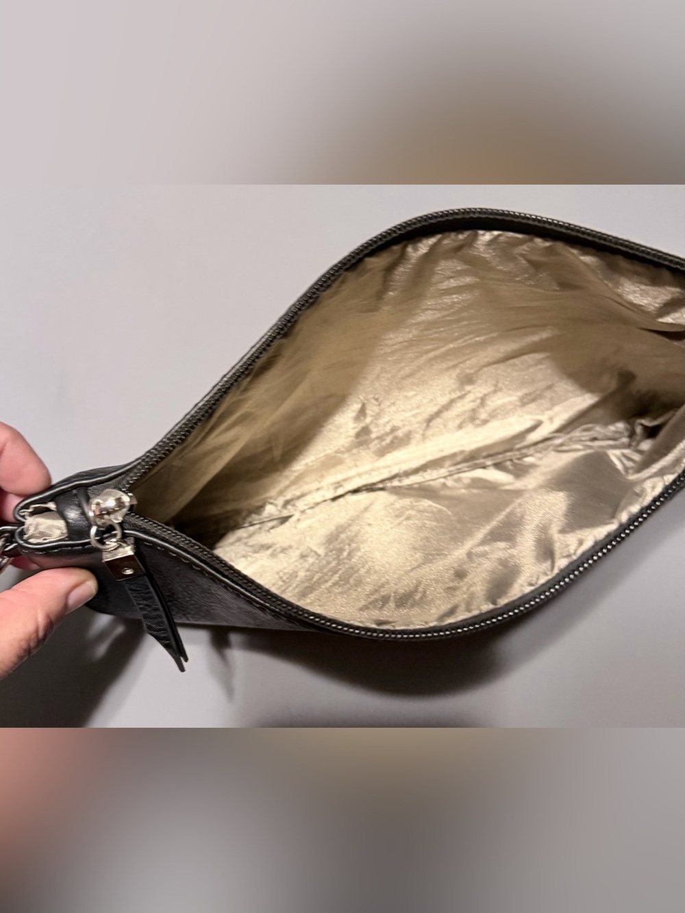 Black Leather Zip Pouch Clutch - Picture 3 of 7